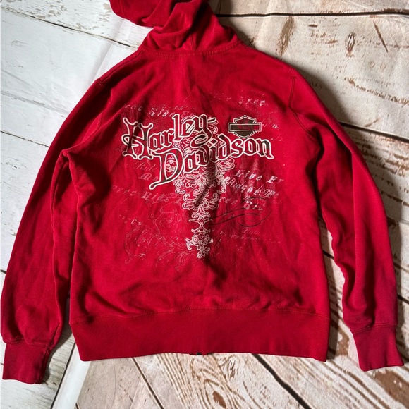 Harley-Davidson Red Zip-Up Hoodie with White Graphic - Picture 2 of 5